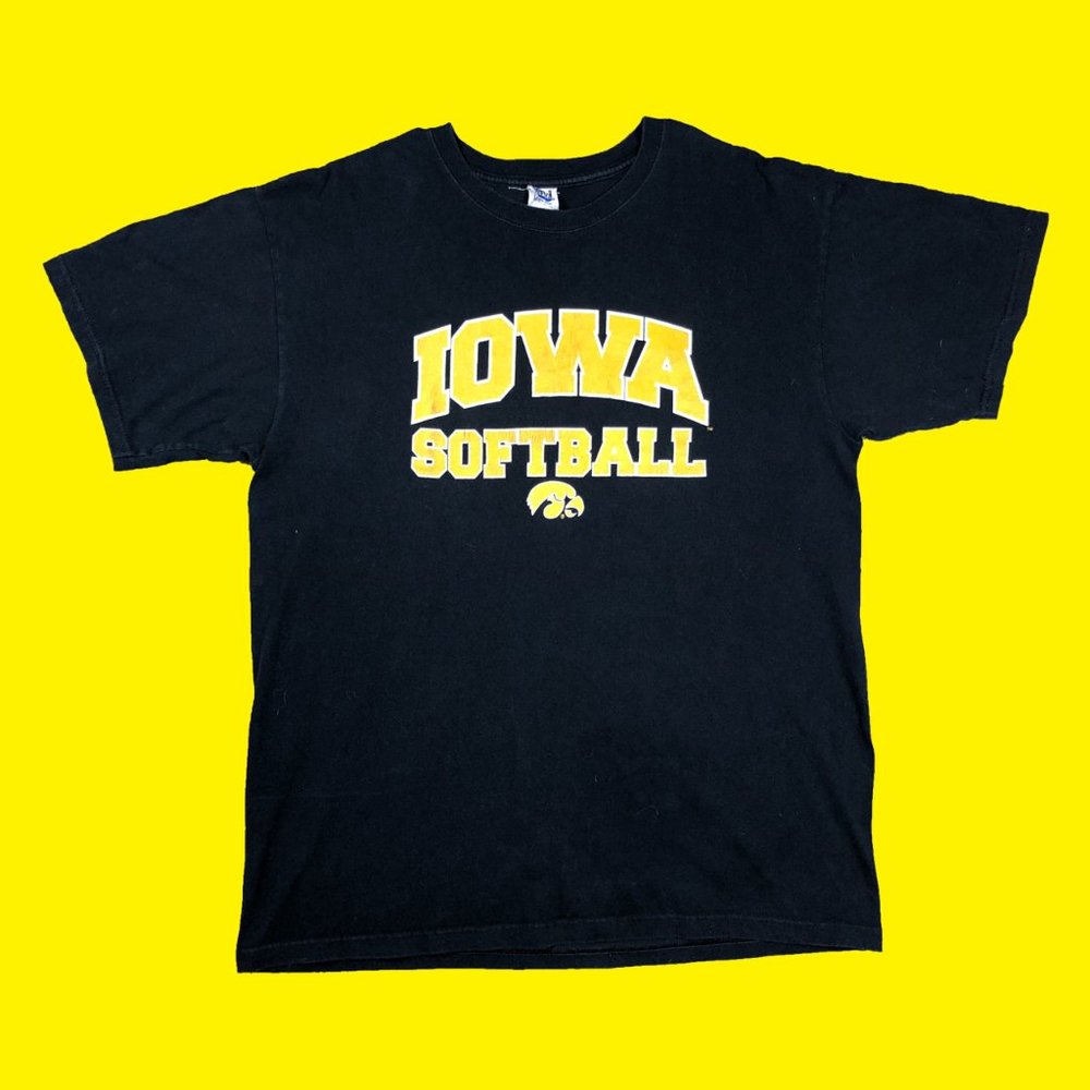 Anvil Black Iowa Softball Graphic Tee with Yellow Print